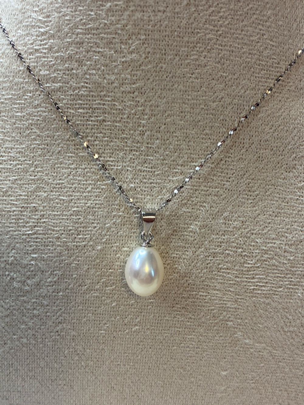 Sterling Silver Pearl Drop Necklace - White - Picture 3 of 4